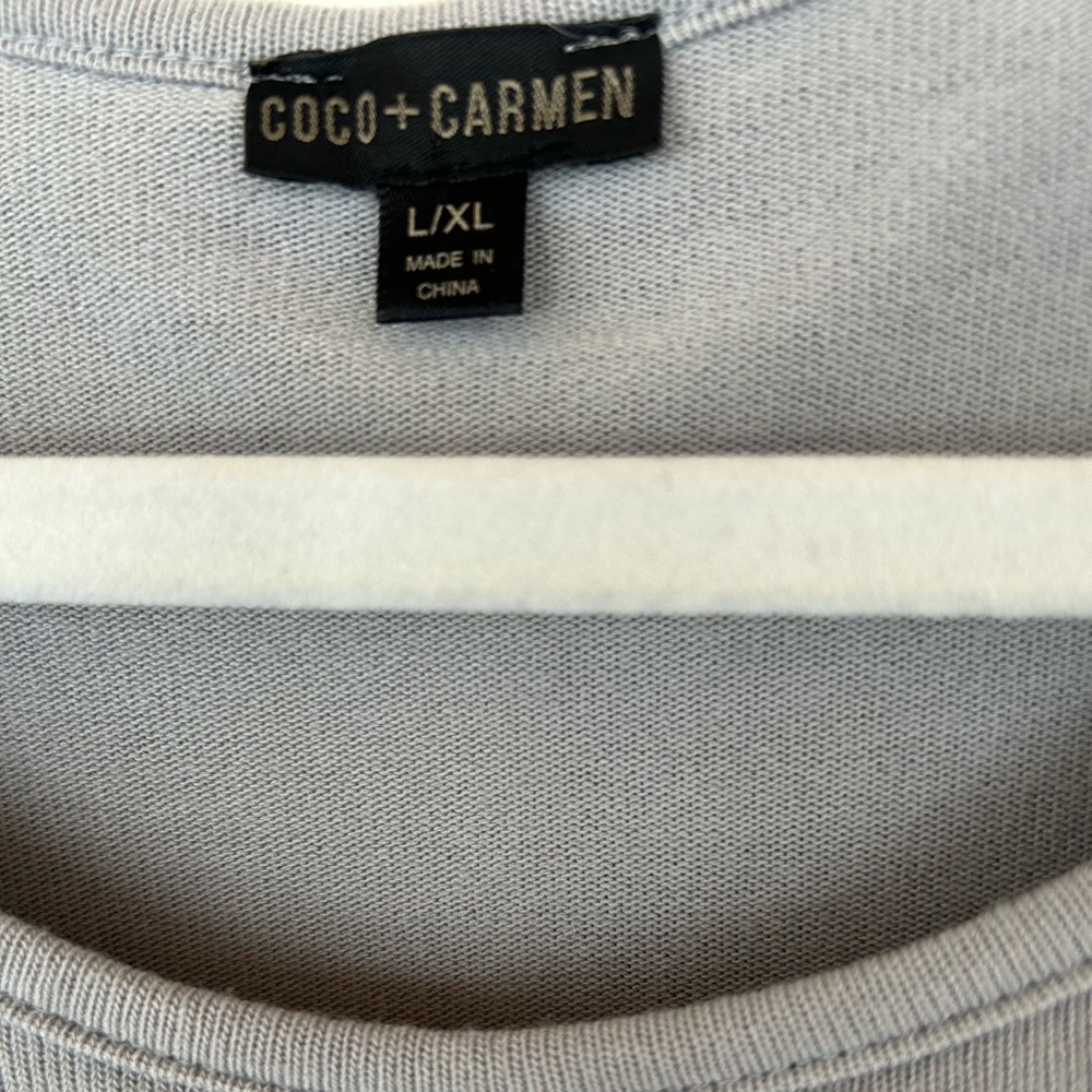 Coco & Carmen Bluish Gray Soft Sweater with Outer Attached Wrap, Size L/XL. - Picture 3 of 4